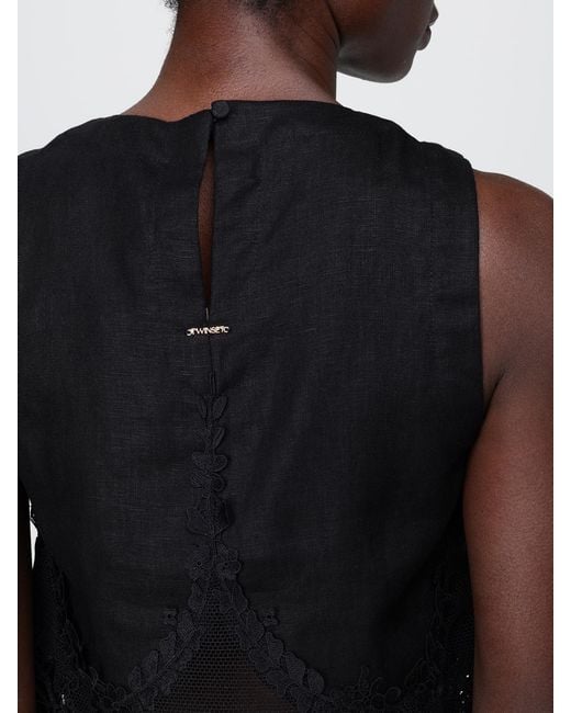Twinset Blue Linen And Lace Sleeveless Top