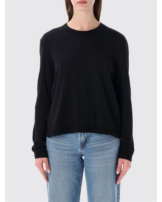 James Perse Black Long-Sleeved Glitter Cotton T-Shirt With Crew Neck