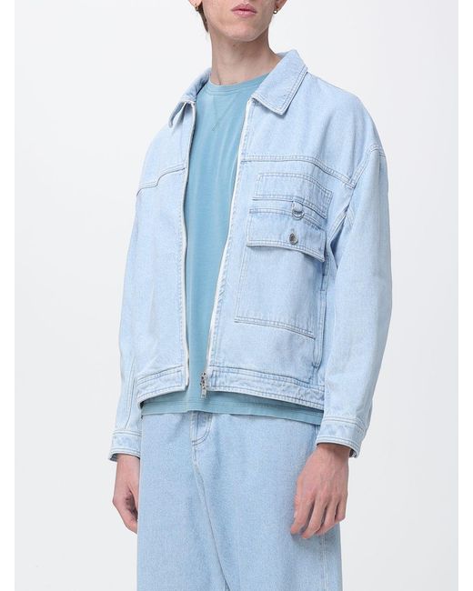 Maison Kitsuné Blue Maison Kitsun&Eacute Bleached Denim Shirt Jacket With Zip Closure for men