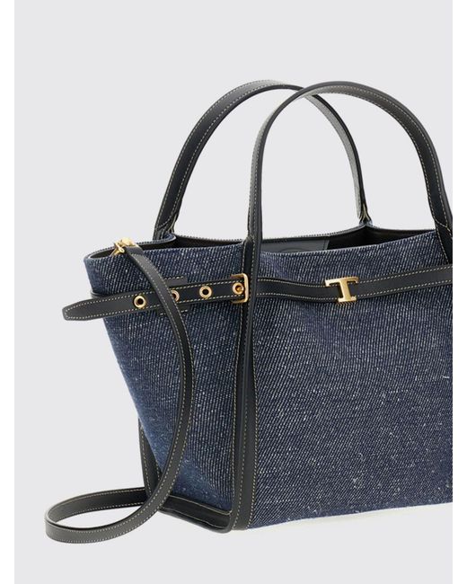 Tod's Blue T Timeless Denim And Leather Bag