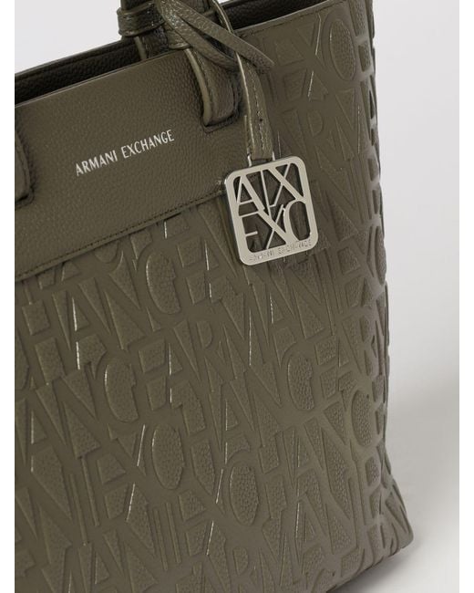 ARMANI EXCHANGE Green Grained Synthetic Leather Tote Bag With Embossed Logo