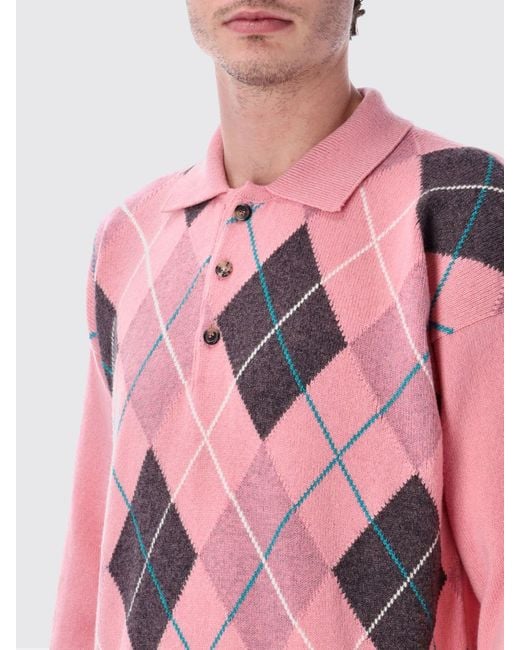 J.W. Anderson Pink Diamond Pattern Wool Knit Polo Shirt for men