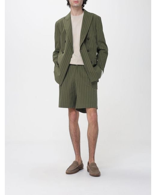 Paolo Pecora Green Pinstriped Cotton Double Breasted Blazer for men