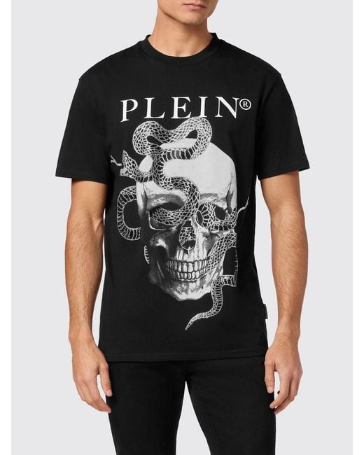 Philipp Plein Black Snake And Skull Print Cotton T-Shirt for men