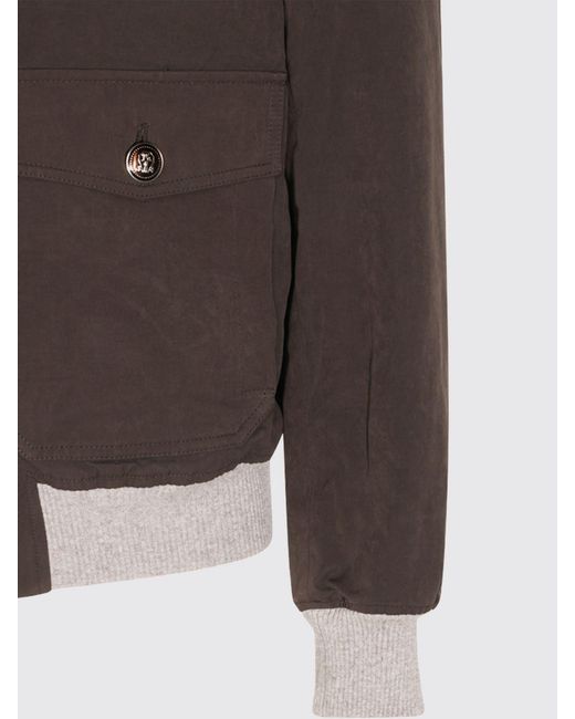 Brunello Cucinelli Brown Suede Bomber Jacket With Shearling Collar And Padding for men