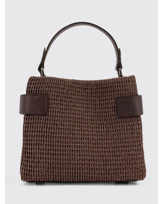 Brunello Cucinelli Brown Essence Mini Leather Handbag With Embroidery