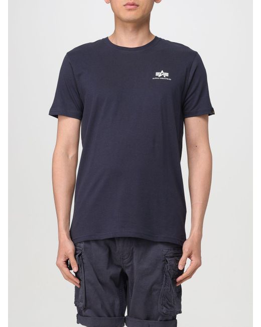T-shirt in cotone con logo di Alpha Industries in Blue da Uomo