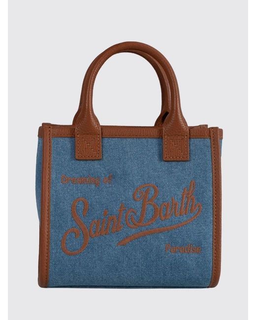 Mc2 Saint Barth Blue Embroidered Logo Cotton Twill Vanity Bag