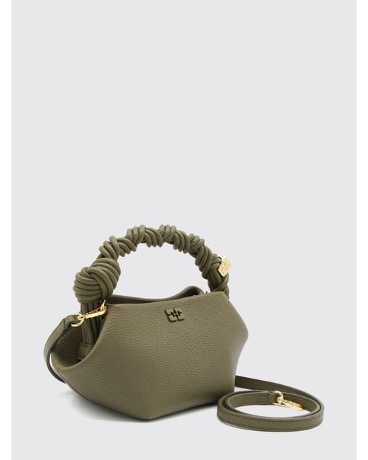 Ganni Green Butterfly Mini Recycled Leather Handbag With Braided Handle
