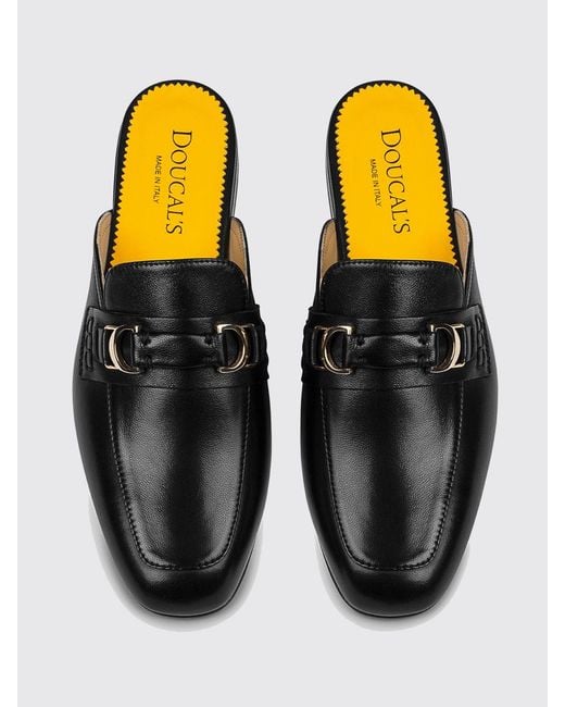 Doucal's Black Leather Mules