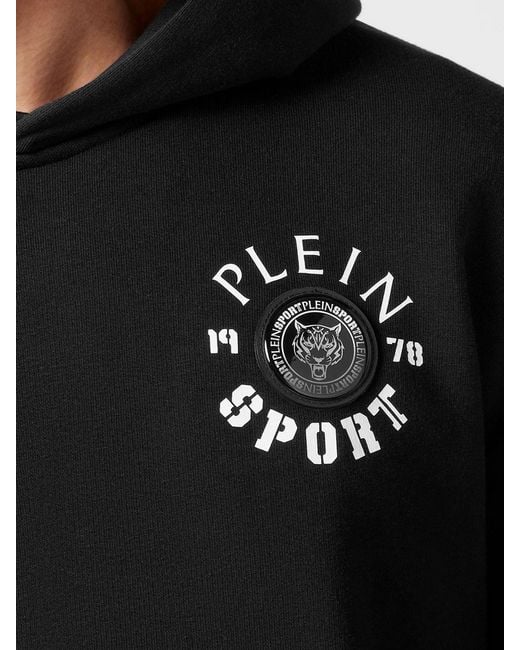 Philipp Plein Black Dropped Shoulder Cotton Blend Hoodie With Logo Print for men