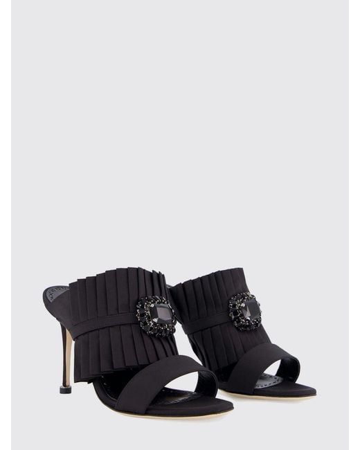 Manolo Blahnik Black Danteuil Pleated Silk Mules With Crystal Embellishment