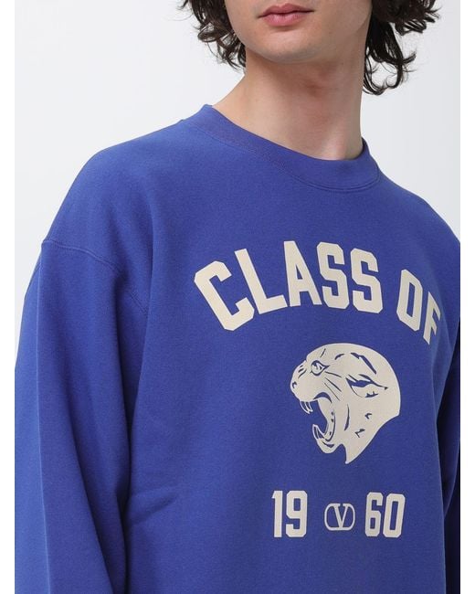 Valentino Blue Cotton Crew Neck Sweatshirt With Logo for men