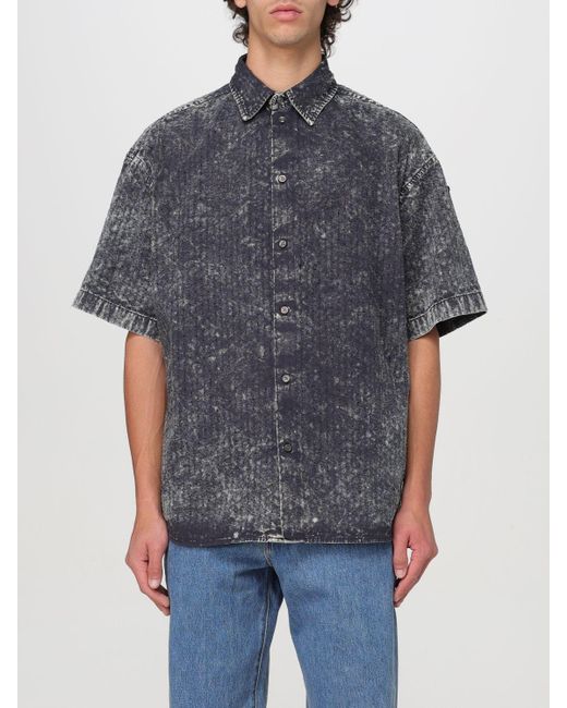 DIESEL Gray S-Lazer Perforated Acid-Wash Short-Sleeve Shirt for men