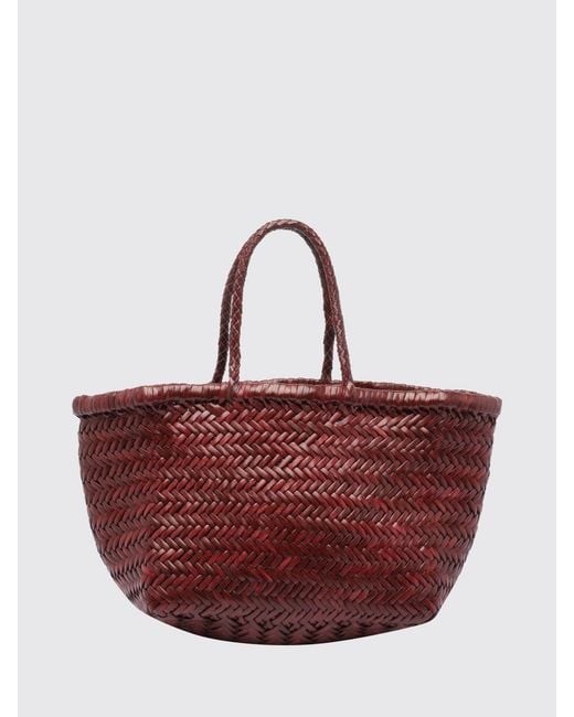 Dragon Diffusion Red Triplo Salto Woven Leather Handbag With Double Handle