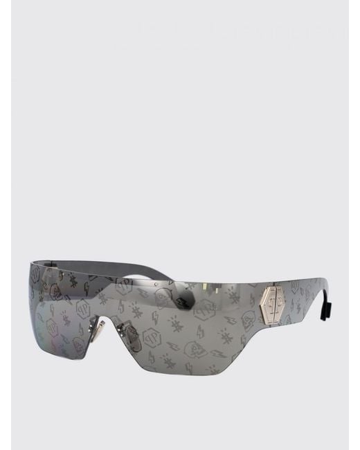 Philipp Plein Gray Shield Sunglasses Skull Print