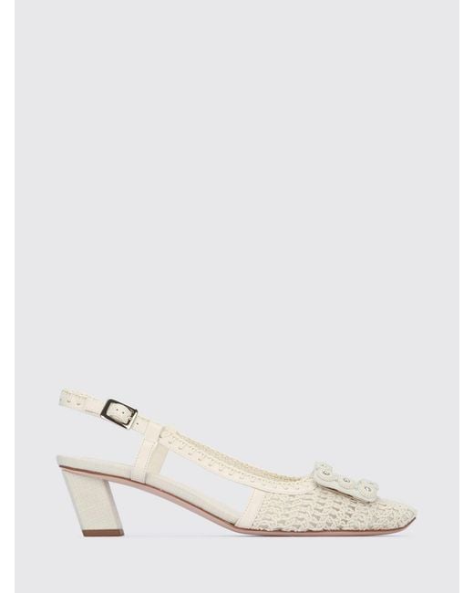 Roger Vivier Natural Belle Vivier Braided Leather And Canvas Slingback With Rhinestones