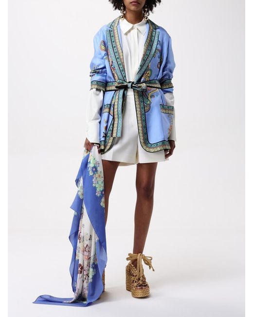 Etro Blue Silk Twill Dressing Gown Jacket
