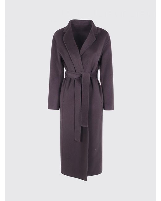 Filippa K Purple Hooded Wool Robe Coat With A Tie-Waist Belt