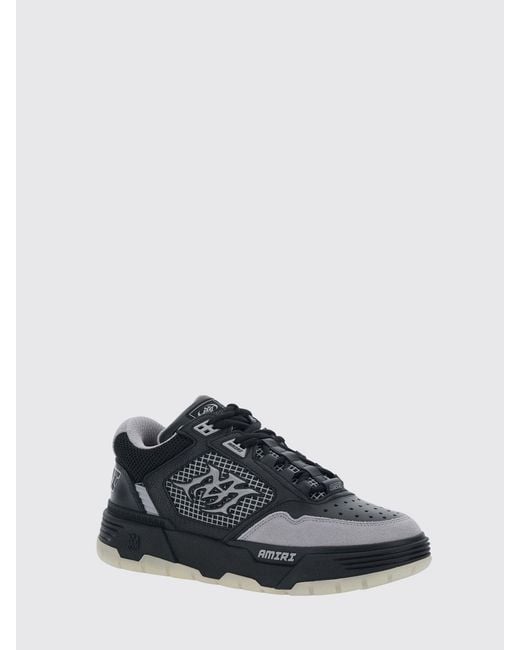 Amiri Black Ma-94 Leather And Mesh Sneakers With Monogram And Suede Details