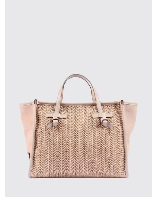 Gianni Chiarini Natural Miss Marcella Chevron Raffia And Suede Bag