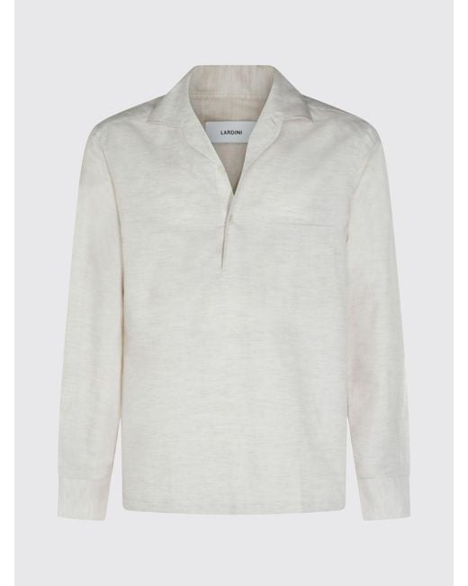 Lardini Gray Long-Sleeved Linen And Cashmere Polo Shirt With Cuban Collar for men