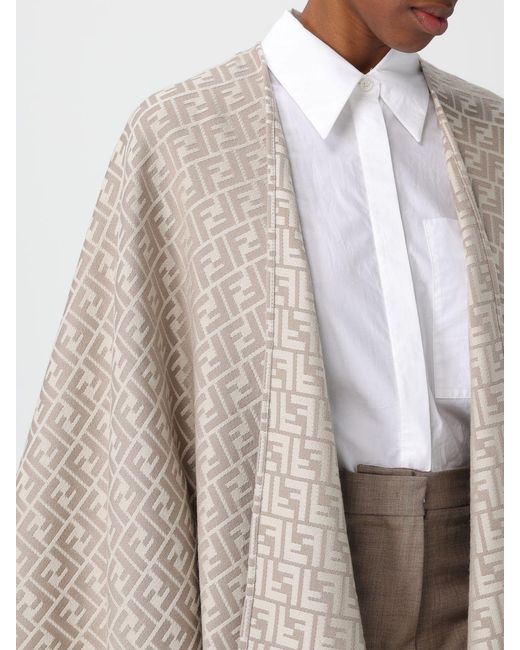 Fendi Natural All Over Ff Wool And Silk Poncho