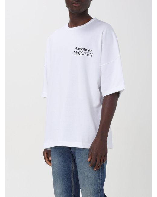 T-shirt oversize con logo di Alexander McQueen in White da Uomo