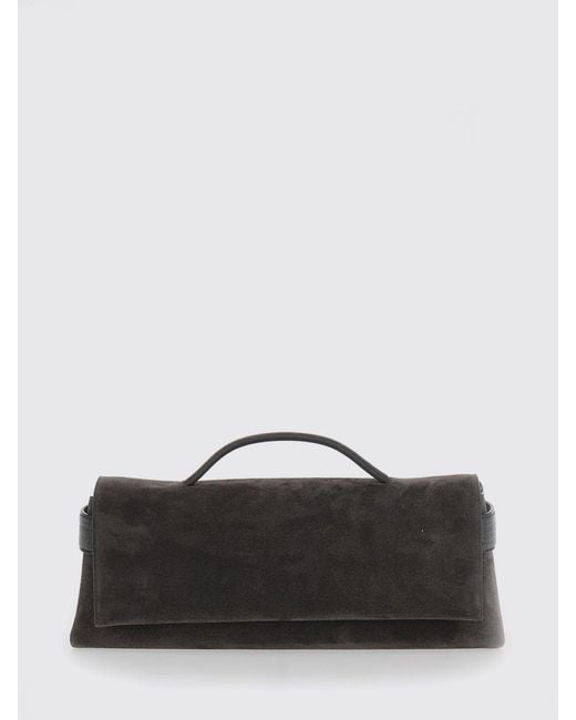 Brunello Cucinelli Black Suede Calfskin Clutch With Monili Embellishment