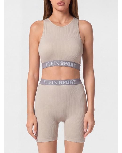 Philipp Plein Gray Technical Stretch Fabric Crop Top
