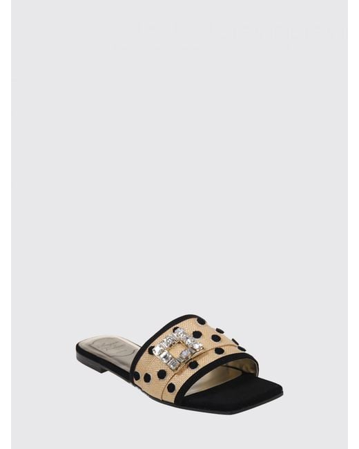 Roger Vivier White Raffia And Suede Mules With Polka Dots And Jewel Buckle