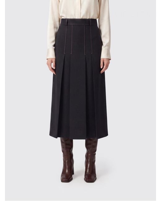 Semicouture Blue Janette Flared Wool-Blend Midi Skirt With Contrast Stitching