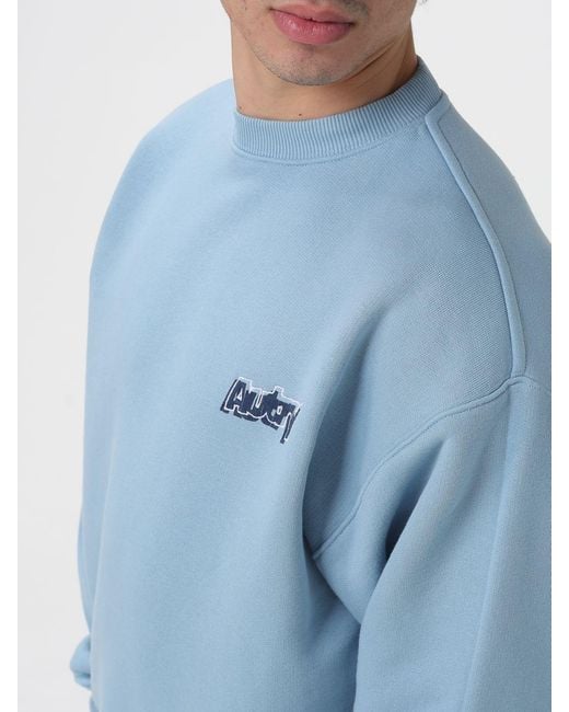 Autry Blue Cotton Crewneck Sweatshirt With Logo for men