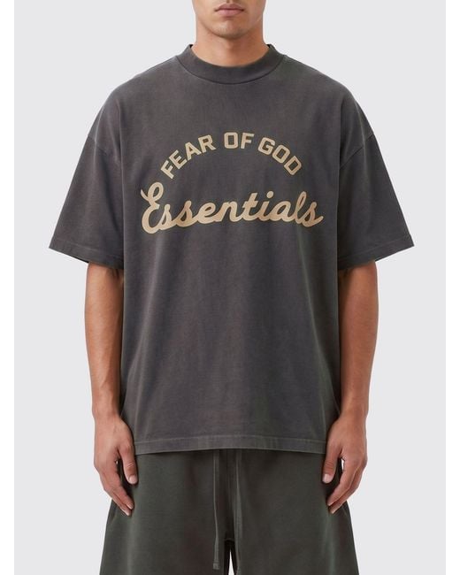 Fear Of God Gray Relaxed Fit Cotton T-Shirt With Contrast Logo for men