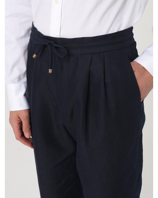 Brunello Cucinelli Blue Linen And Cotton Trousers for men