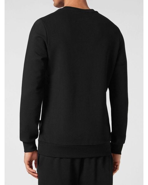 Philipp Plein Black Slim Fit Graphic Print Cotton Crewneck Sweatshirt for men