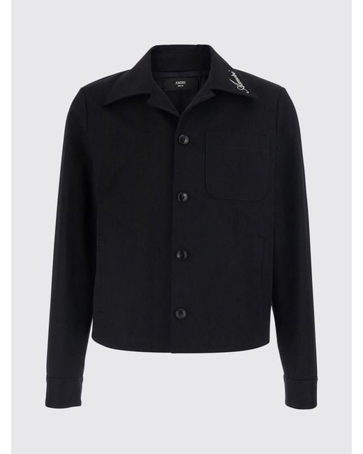 Amiri Blue Cotton Shirt Jacket With Cuban Collar And Embroidered Logo for men