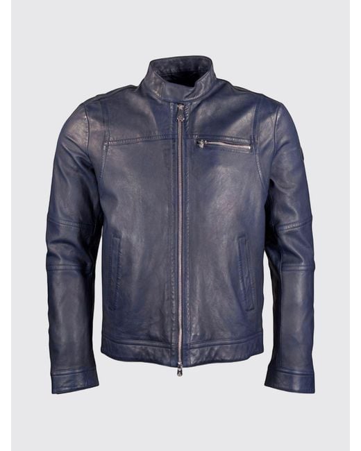 Peuterey Blue Leather Jacket for men