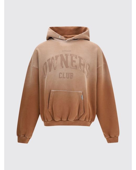 Represent Blue Cotton Hoodie With Kangaroo Pocket And Logo Print for men