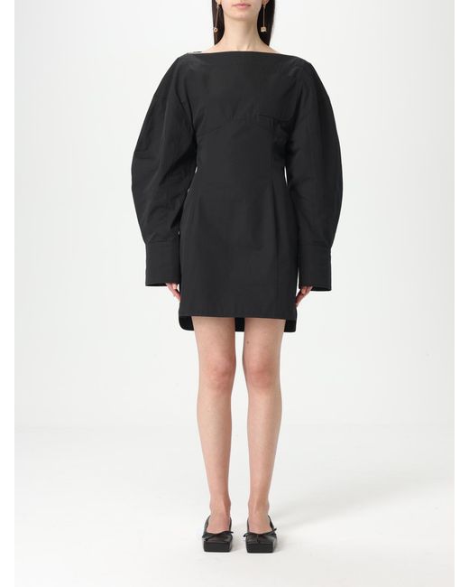 Jacquemus Black Mini Dress Puff Sleeves Boat Neck