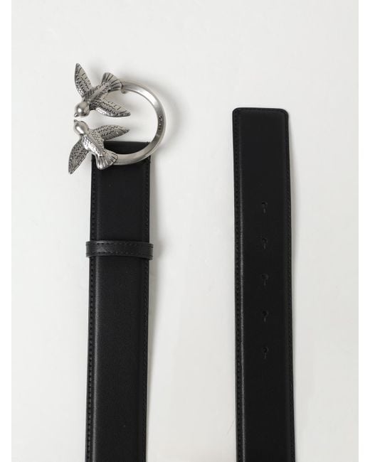 Pinko Gray Love Birds Leather Belt