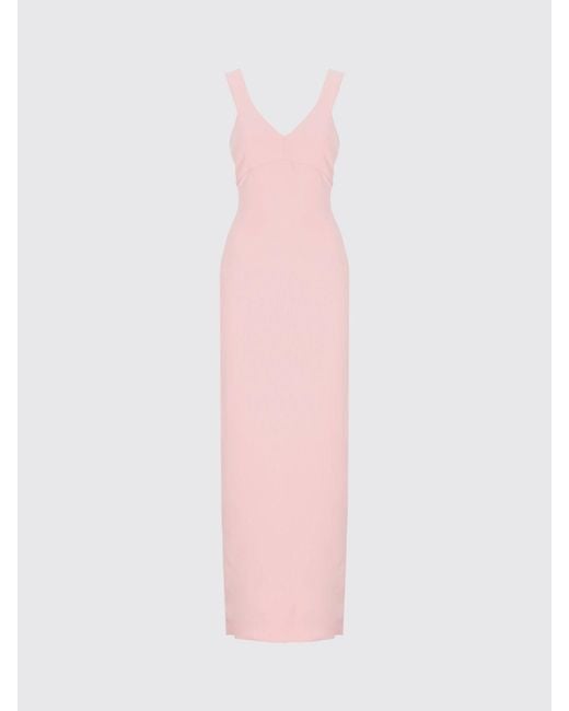 Solace London Pink Elegant Fitted Dress With V-Neck And Sleeveless Design
