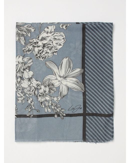 Liu Jo Blue Floral Cotton Blend Scarf