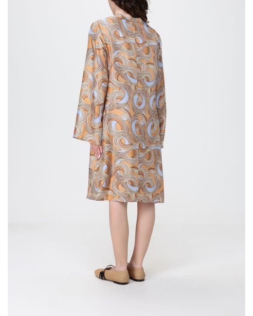 Maliparmi Natural Short Silk Twill Tunic With Floral Print And V-Neck