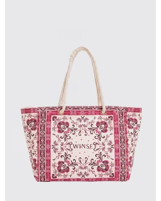 Twinset Pink Printed Cotton Bag