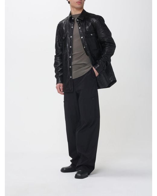 Rick Owens Black Crinkled Effect Leather Overshirt for men