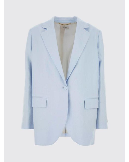 Agnona Blue Single-Breasted Linen And Silk Blazer With Peak Lapels
