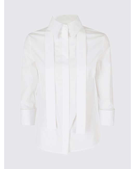 Elisabetta Franchi White Cotton Blouse With Pussy-Bow Collar And Concealed Buttons
