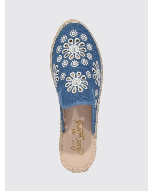 Mc2 Saint Barth Blue Cotton Sangallo Slip-On Espadrillas With Braided Jute Detailing