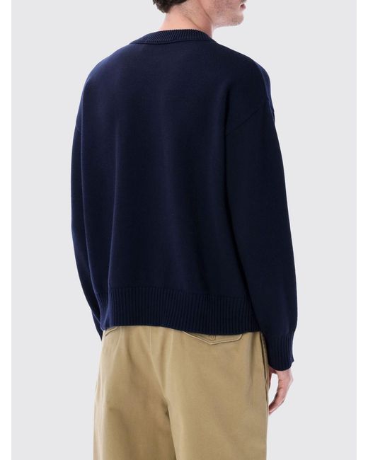 AMI Blue Wool And Cotton Knit Sweater With Logo for men